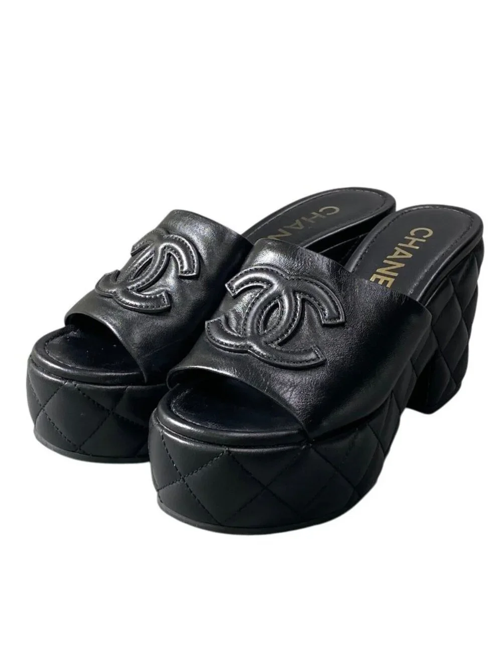 Chanel H2 Medietar Platform Sandals 36 Sizes Black Leather